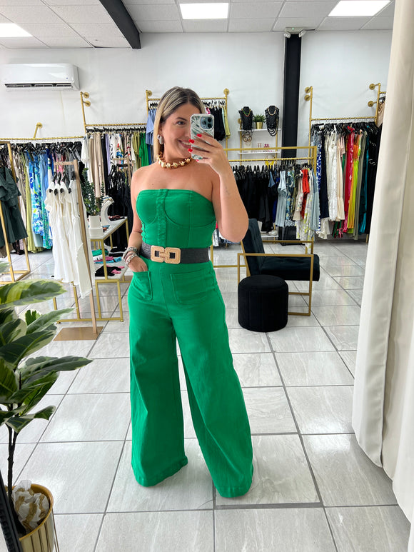 Kelly Green Tube Denim Jumpsuit