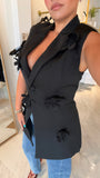Black Flower Blazer Fitted Vest