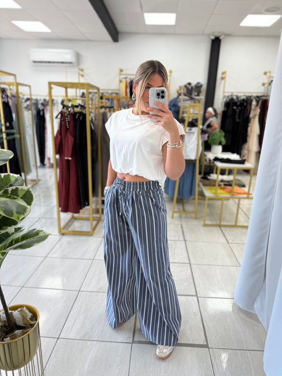 Striped White & Blue Pants