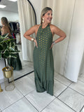 Olive Gold Foil Maxidress