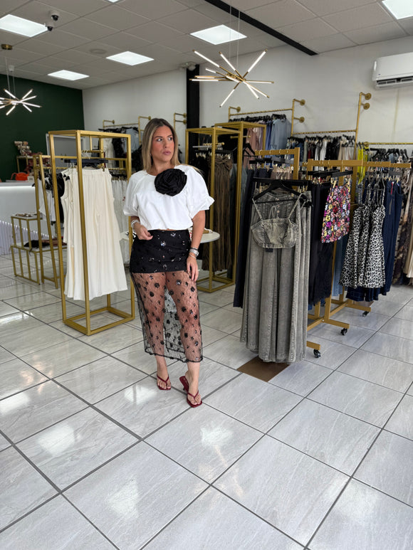 Black Lace Sequin Skirt