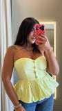 Lemon Strapless Peplum Top