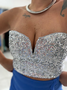 Silver Sequin V Crop Top