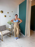 Khaki Blue Crop Top & Trousers