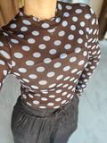 BrownBlue Dots Sleeve Top