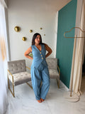 Blue Denim Button Vest & Barrel Set