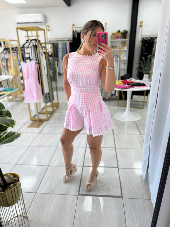 Pink Gingham Romper