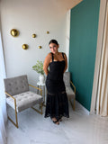 Black Lace Tiered Midi Dress