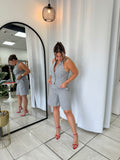 Gray Stripe Halter Vest & Shorts Set
