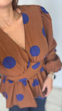 Brown Blue Dots VNeck Top