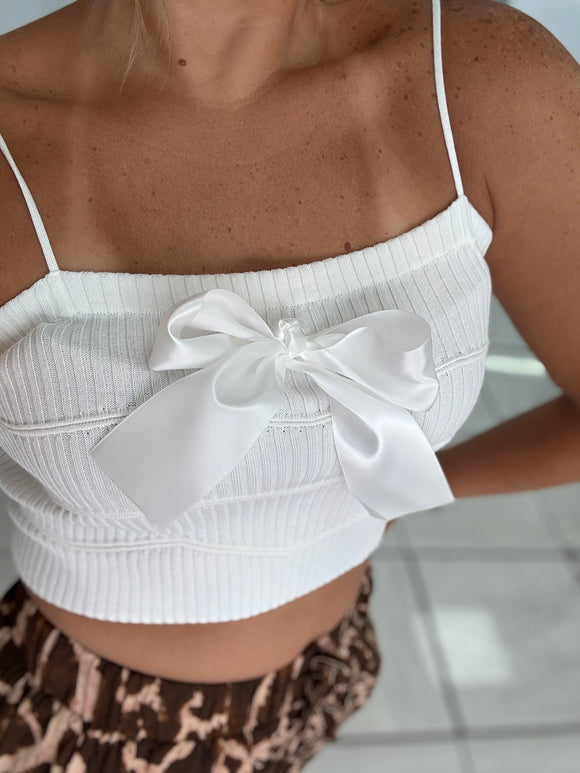 OffWhite Knitted Ribbon Crop Top