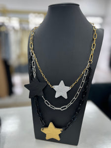 3 Layers Leather Stars Necklace