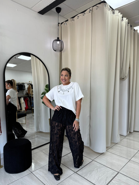Black Floral Embroidery Pants