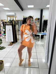 Tangerine White SideCut Flower Dress
