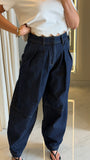 Denim Pleat Barrel Jeans