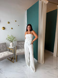 White Linen Strapless Jumpsuit