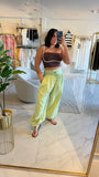 Green Plated Balloon Pants