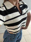 White Black Crochet Knit Top