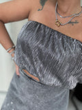 Silver Metallic Strapless Crop Top