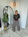 Gray Pleated WideLeg Jeans
