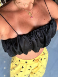 Black Spaghetti Bubble Crop Top