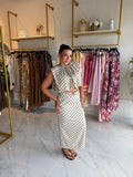 Taupe Dots Bubble Top & Midi Skirt SET