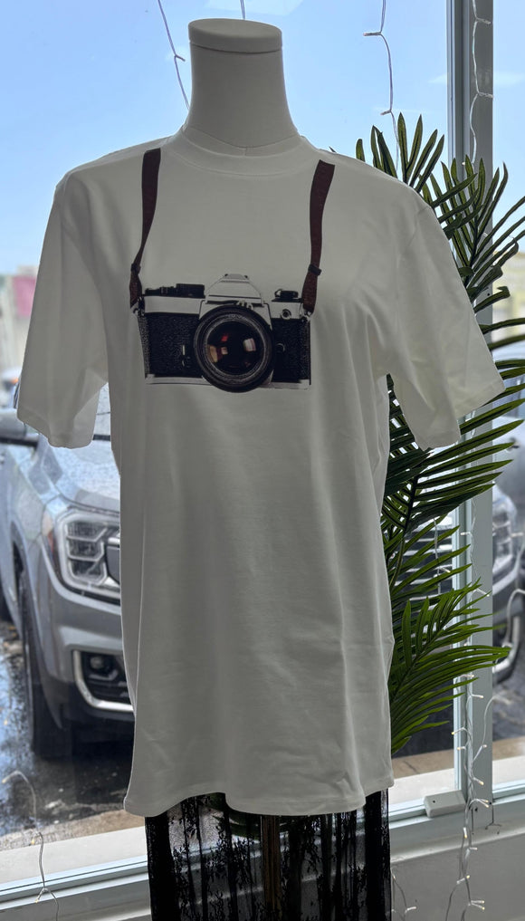White Camera OVERSIZED Top