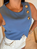 Blue Asymmetrical Button Vest