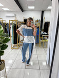 White Contrast Lace Top & Pants Set