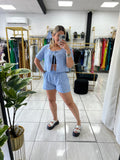 Light Blue Plaid Top & Shorts Set