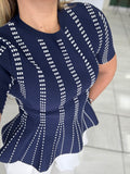 NavyWhite Peplum Top