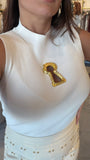 White Keyhole Knit Top