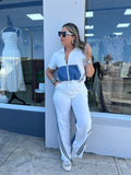 White Denim Contrast Top & Pants Set