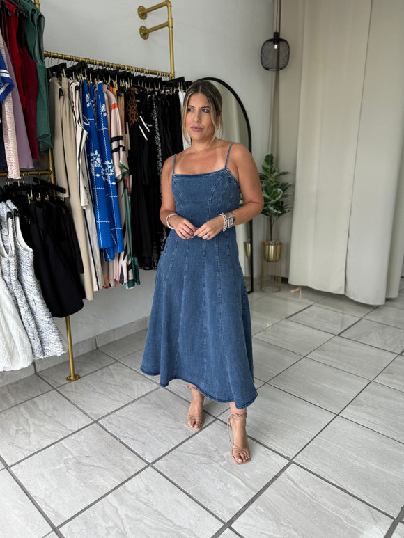 Denim StraightNeck Midi Dress