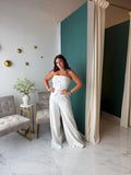 White Linen Strapless Jumpsuit