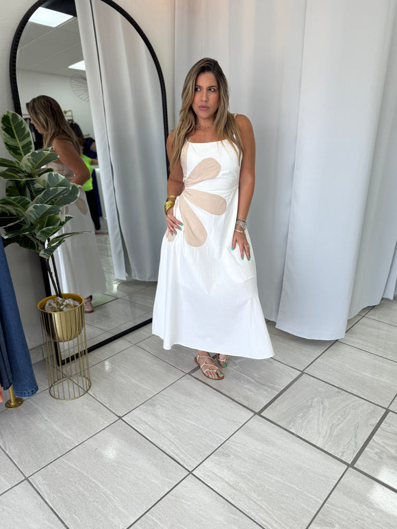 White Almond SideCut Flower Long Dress
