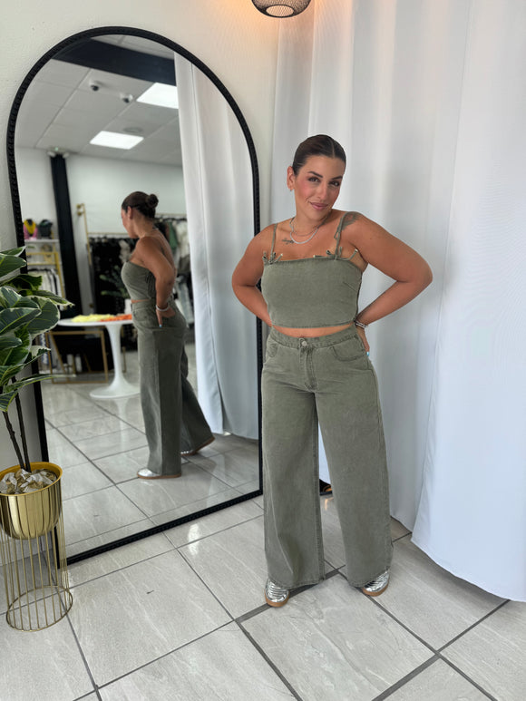 Olive Crop Top & Pants Set
