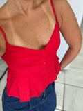 Red Peplum Bustier Top