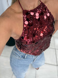 Burgundy VSequin Top