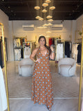 Brown Blue Halter MaxiDress