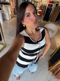 Striped ButtonUp Knit Top