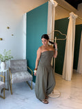 Olive Tube Top Balloon Jumpsuit