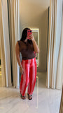 RedPink Striped Barrel Pants