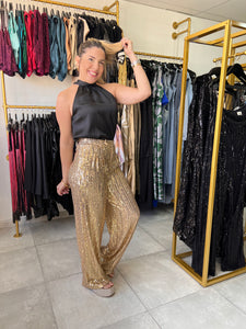 Gold Sequin Wide Leg Pants