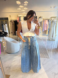 Washed Denim Tie Wide Leg
