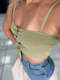 Light Olive Front Lace Up Top