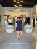 Navy Embroidery Crop Top & Shorts