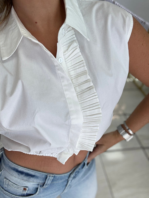 White Ruffles Collar Top