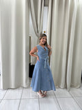 LightDenim Buttons Midi Dress