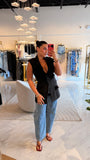 Black Flower Blazer Fitted Vest